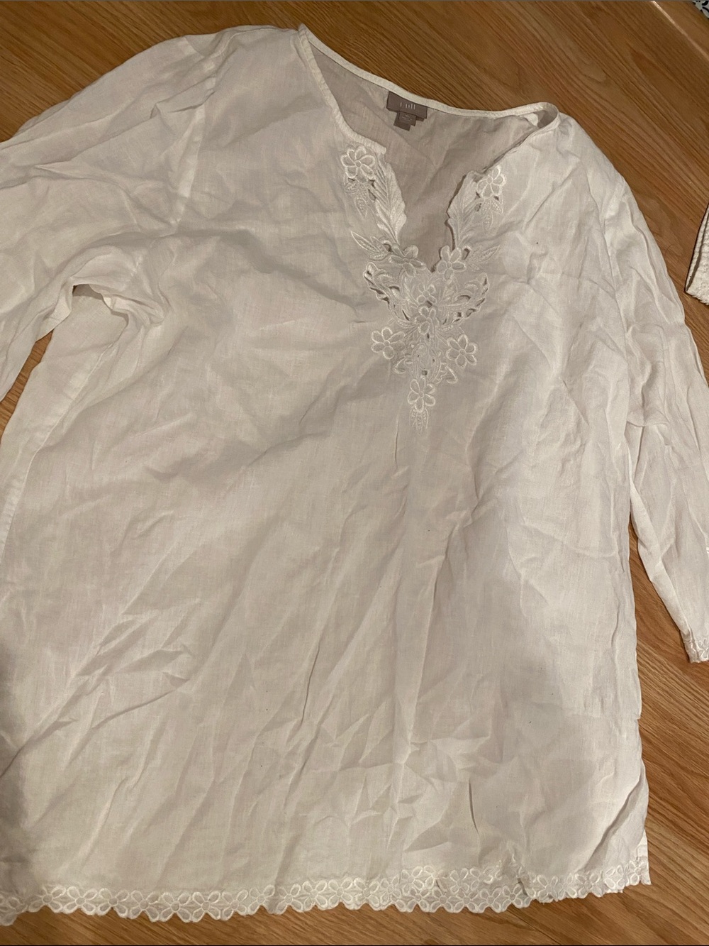 Preowned women’s JJill Linen blend Tunic with Floral Embroidery XL Excellent